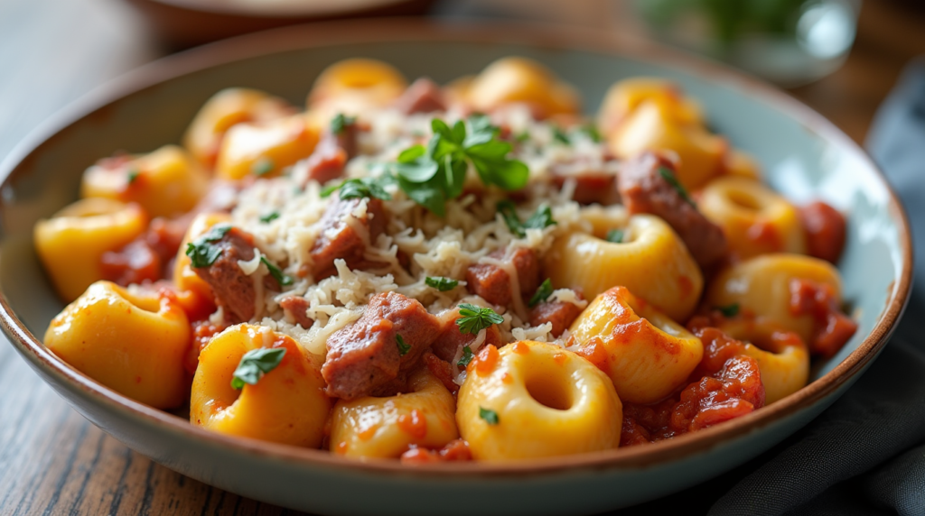 Cheese steak Tortellini in Rich Provolone Sauce